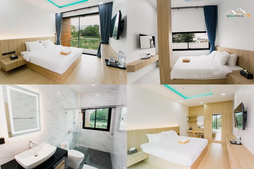 ห้องนอนดีไซน์มินิมอลหรูหราที่ The SkyLom Villa Khao Kho พูลวิลล่าเขาค้อ สำหรับครอบครัวและกลุ่มเพื่อน